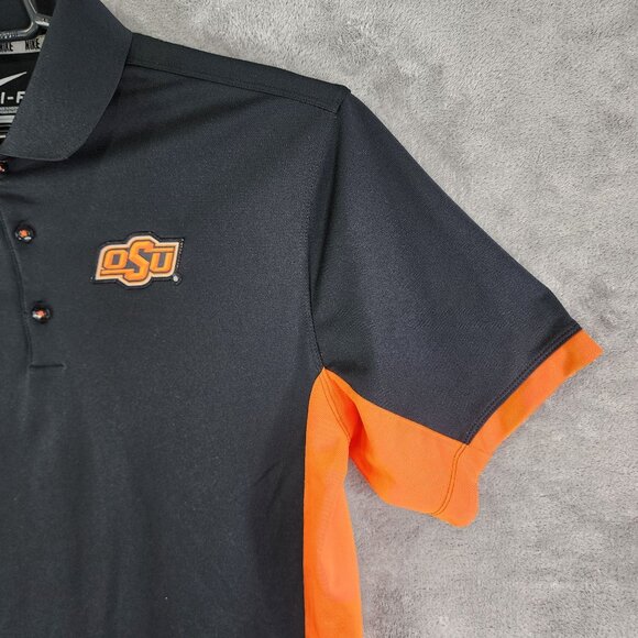 Men's Nike OSU Dri-Fit Polo Shirt Short Sleeve Black & Orange Oklahoma State M - Picture 5 of 11